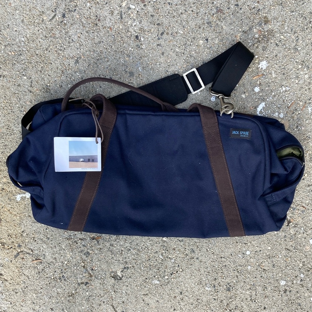 JACK SPADE Gym Bag Nylon Canvas Duffel - Navy with Olive Green interior